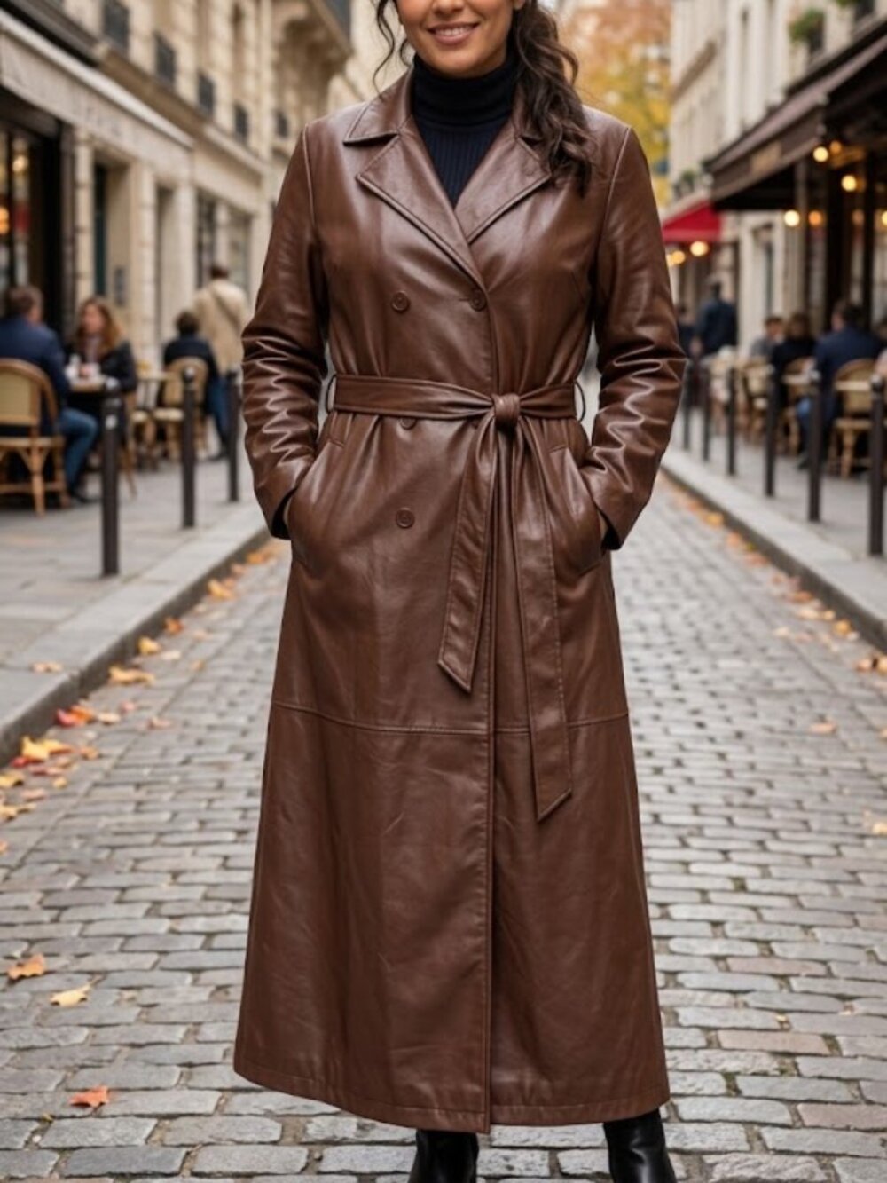 Fashion Nova Chocolate Brown Belted Faux Leather Maxi Trench Coat Size 1XL